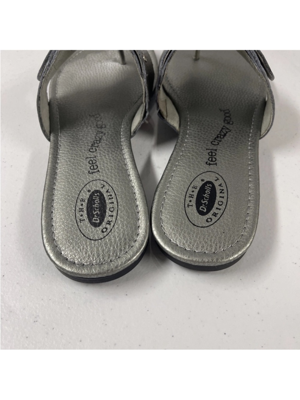 DR SCHOLL’S Feel Crazy Good ZODIAC Metallic Pewter/Silver Thong Sandals - Picture 5 of 11